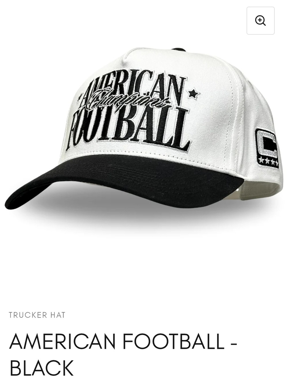 American Football Embroidered Trucker Hat - Black and White